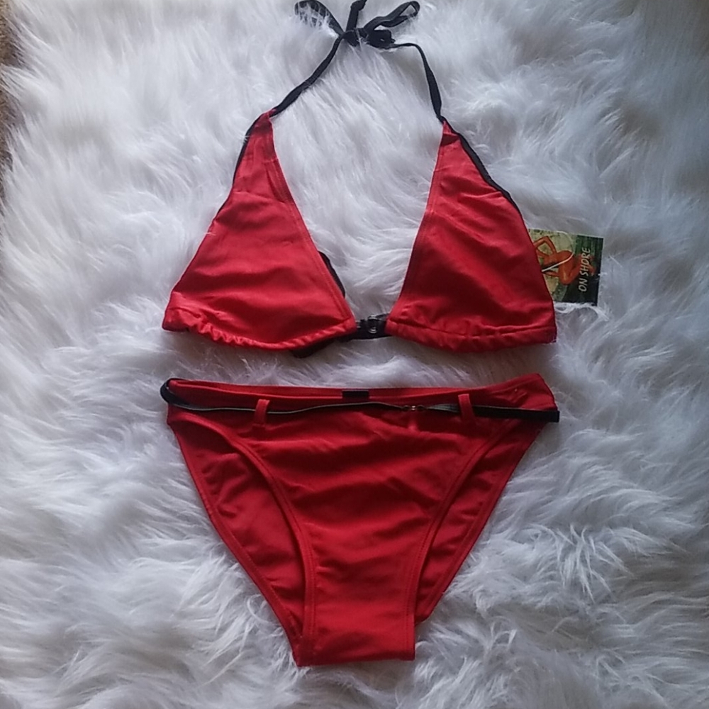 ON SHORE BLACK AND RED BIKINI